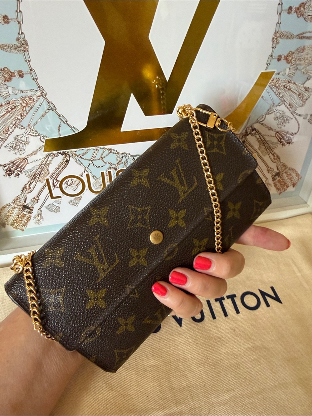 Louis Vuitton Brown Monogram Long Wallet on Chain - Picture 2 of 13